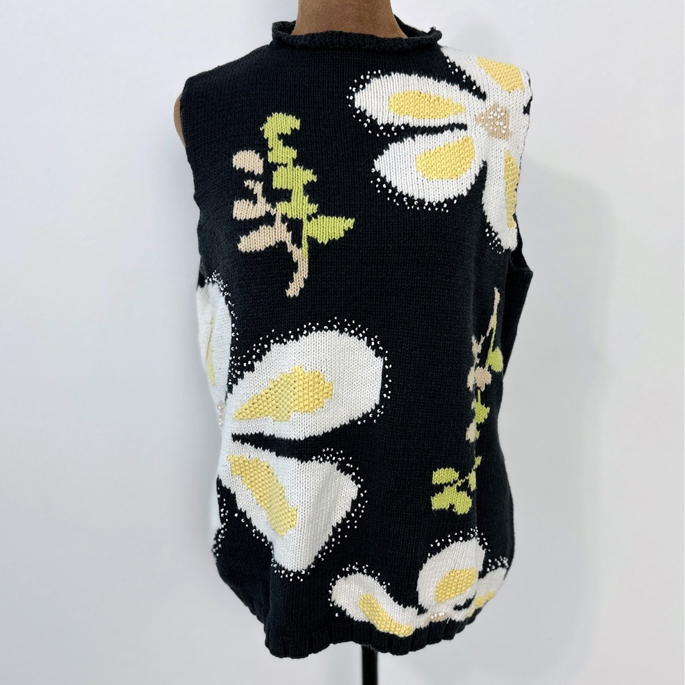 vintage Susan Bristol Floral Sweater Vest Women Large Black Good condition